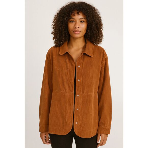LACAUSA Corduroy Buttoned Oversized Shacket‎ Brown Small